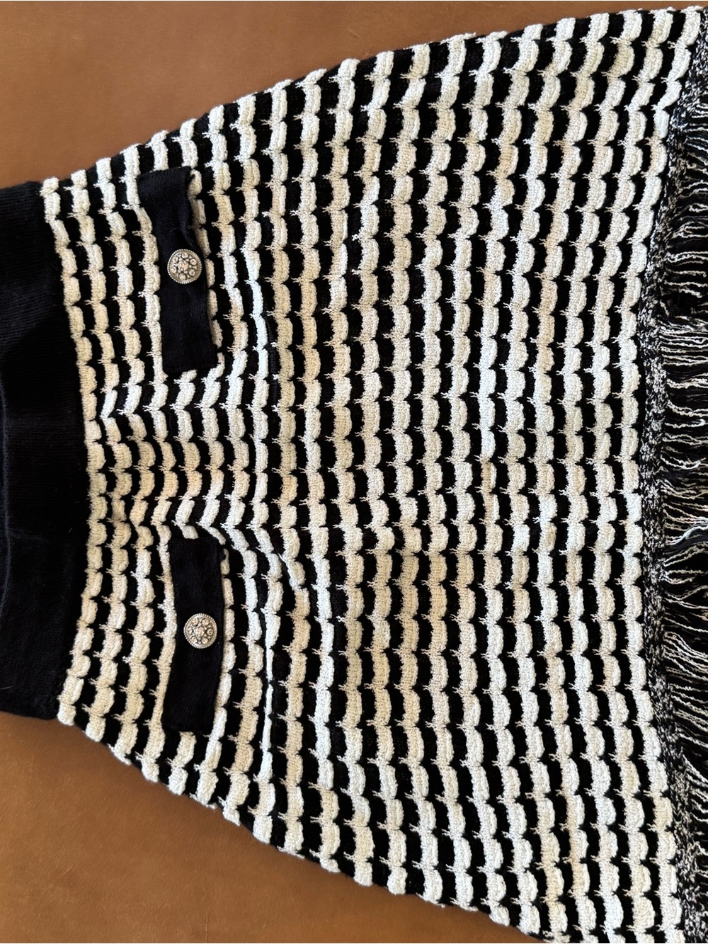 Ara Black and White Fringe Tweed Mini Skirt